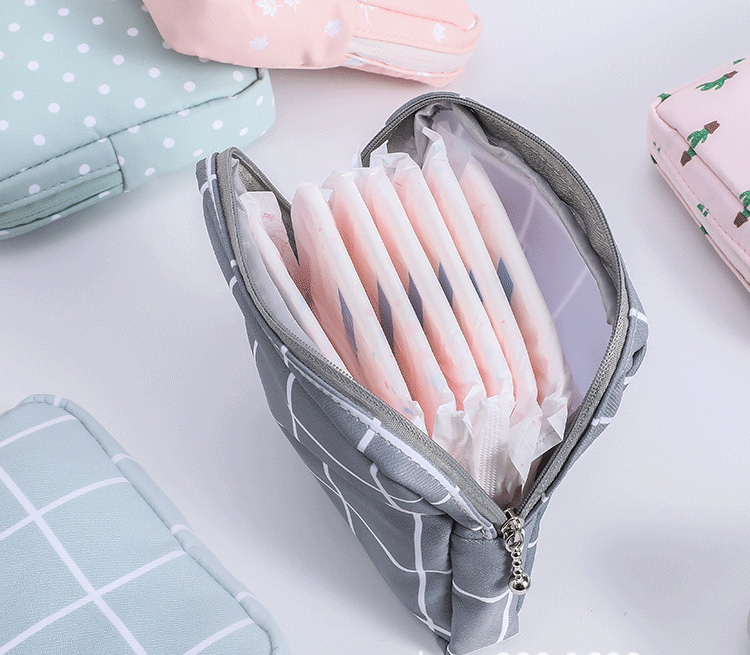 Sanitary napkin storage bag and cosmetic pouch