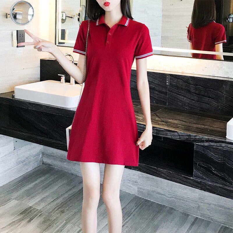 2020 Summer New Sports Casual Short-Sleeved L Polo Shirt Collar Long T Dress