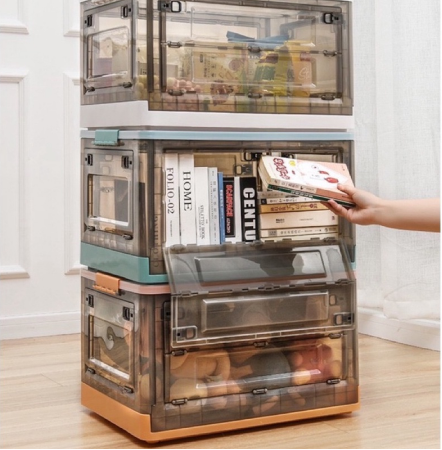 Heighten 52L/82L Foldable stackable Organizer 2/4 side door open storage box