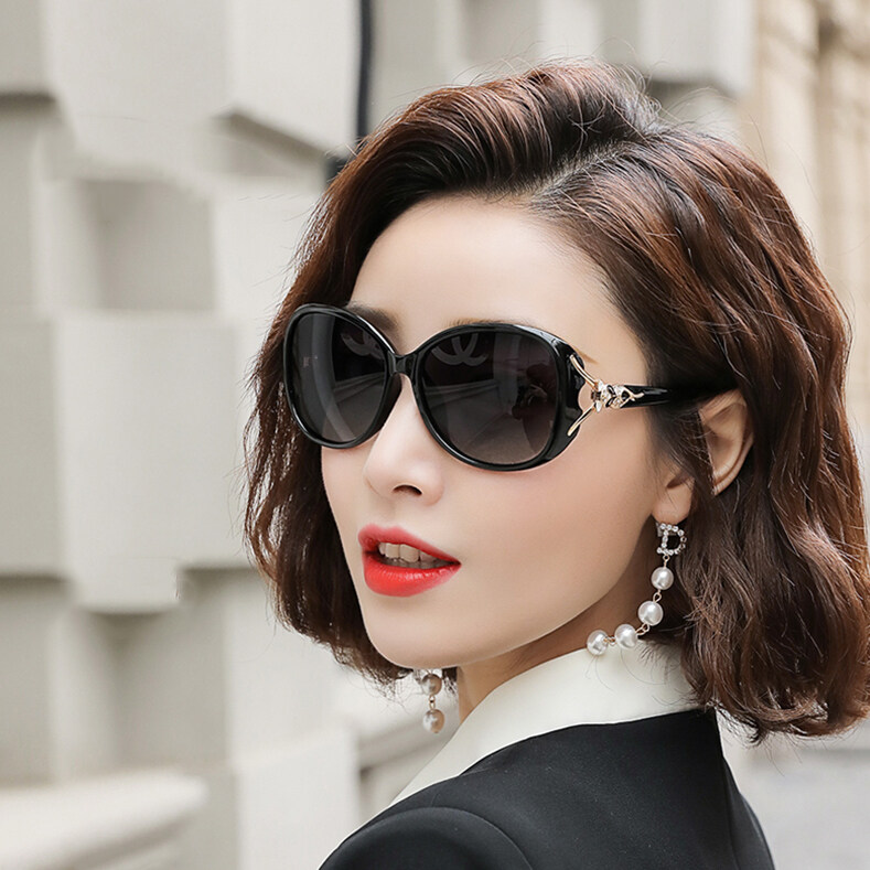 IMPALA QT102W Fashion Women Polarized Sunglasses Korean Style Anti UV400 Oversize Cat Eye Sun Glasses Block Sunshine Anti Glare Black Shades HD Lens Fox Shaped Decoration Black Spectacles 4 Colors ava