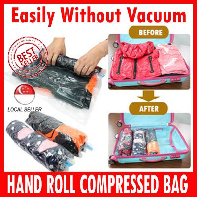[SG Local Seller]  ( 8 PCS ) OF Hand roll seal bag/Vacuum Storage / Clothes ★Easily without vacuum!★Just Roll it by Hand!/ Travel [ By Kim Hyeon ]
