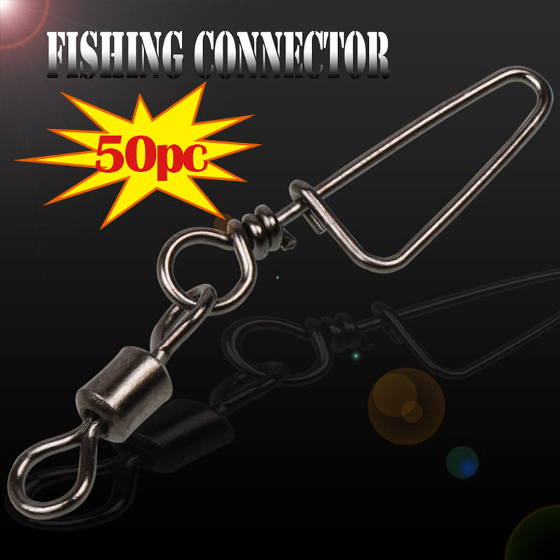 Sougayilang 33mm-70mm 50pcs Swivel Gear Fishing Swivels with Snap Lock Stainless Steel Black Color Nickel Fishing Connector Fishing Gear