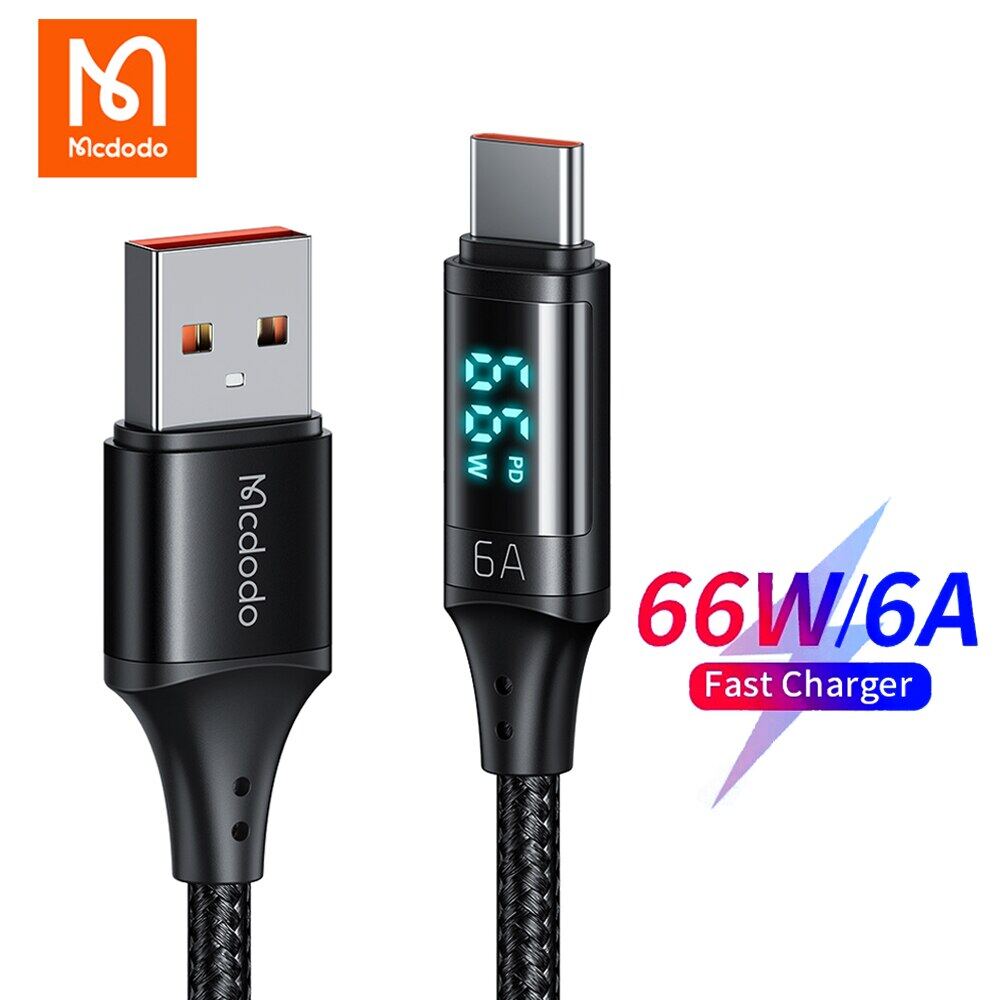 Mcdodo 66W USB Type C Cable For Samsung S22 S21 S20 Ultra Note 20 Huawei Mate 40 P50 P40 Xiaomi 11 6A Fast Charging Digital Display Mobile Phone Data Cord