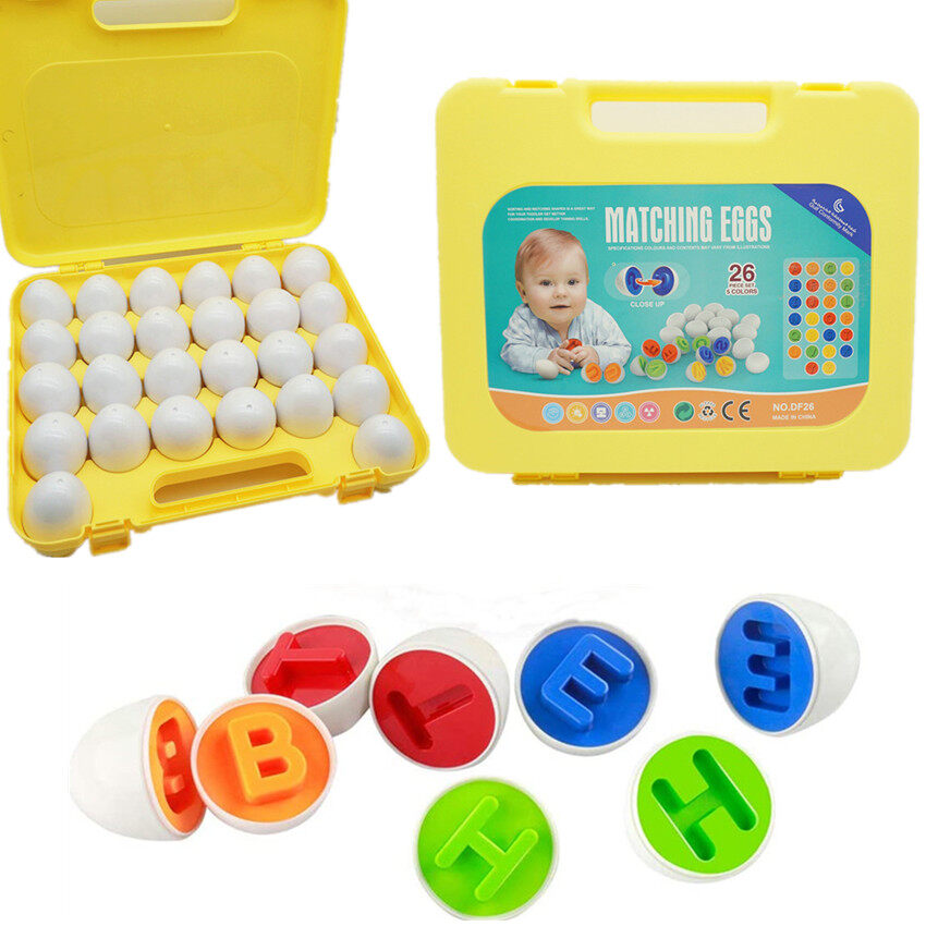 Moulty Letters Matching Eggs 26PCS ABC Alphabet Color Recoginition Sorter Puzzle Easter Travel Bingo Game Uppercase Learning Educational Fine Motor Skill Montessori Gift for 1 2 3 Year Old Toddler Kid