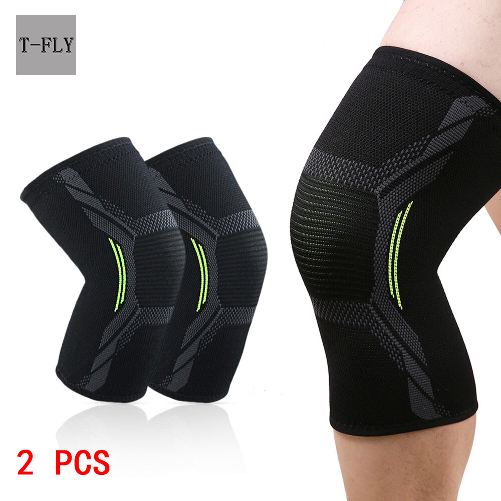 T-FLY 2pcs Sports Knee Brace Supports Elastic Compression Non-slip Fitness Running Cycling Knee Pad for Men and Women