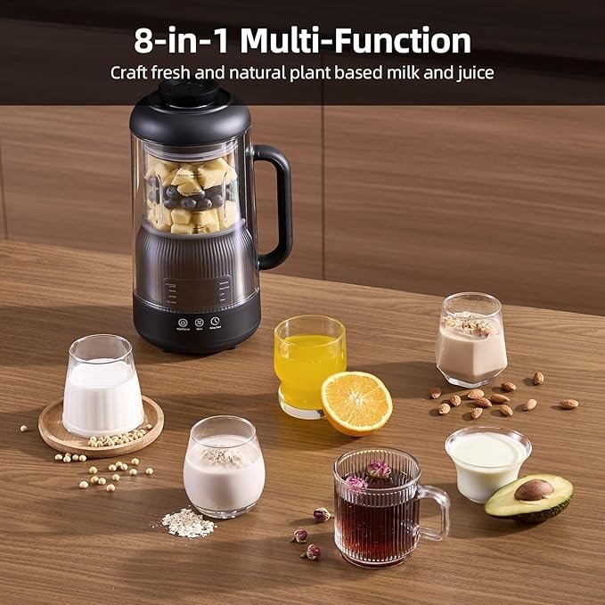 8 in 1 Automatic Nut Milk Maker Blender, 35oz Soymilk Machine for Homemade Almond, Oat,Plant-Based Milk, 12 Hours Timer/Auto-clean/Low-Noise With Quiet Shield/Keep Warm